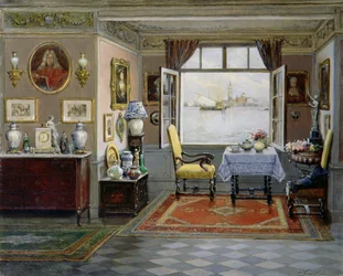 Uma casa veneziana com vista de San Giorgio Maggiore a partir de uma janela aberta, c.1900